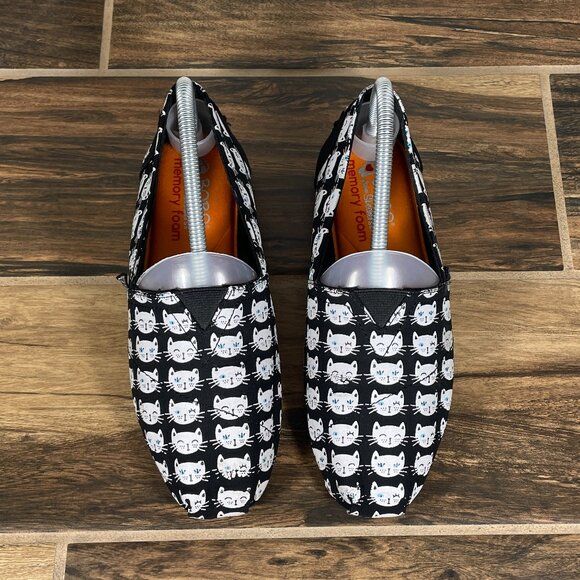 Skechers BOBS Plush Happy Meow Womens Size 7 Shoes Black White Slip On Flats - Picture 13 of 14